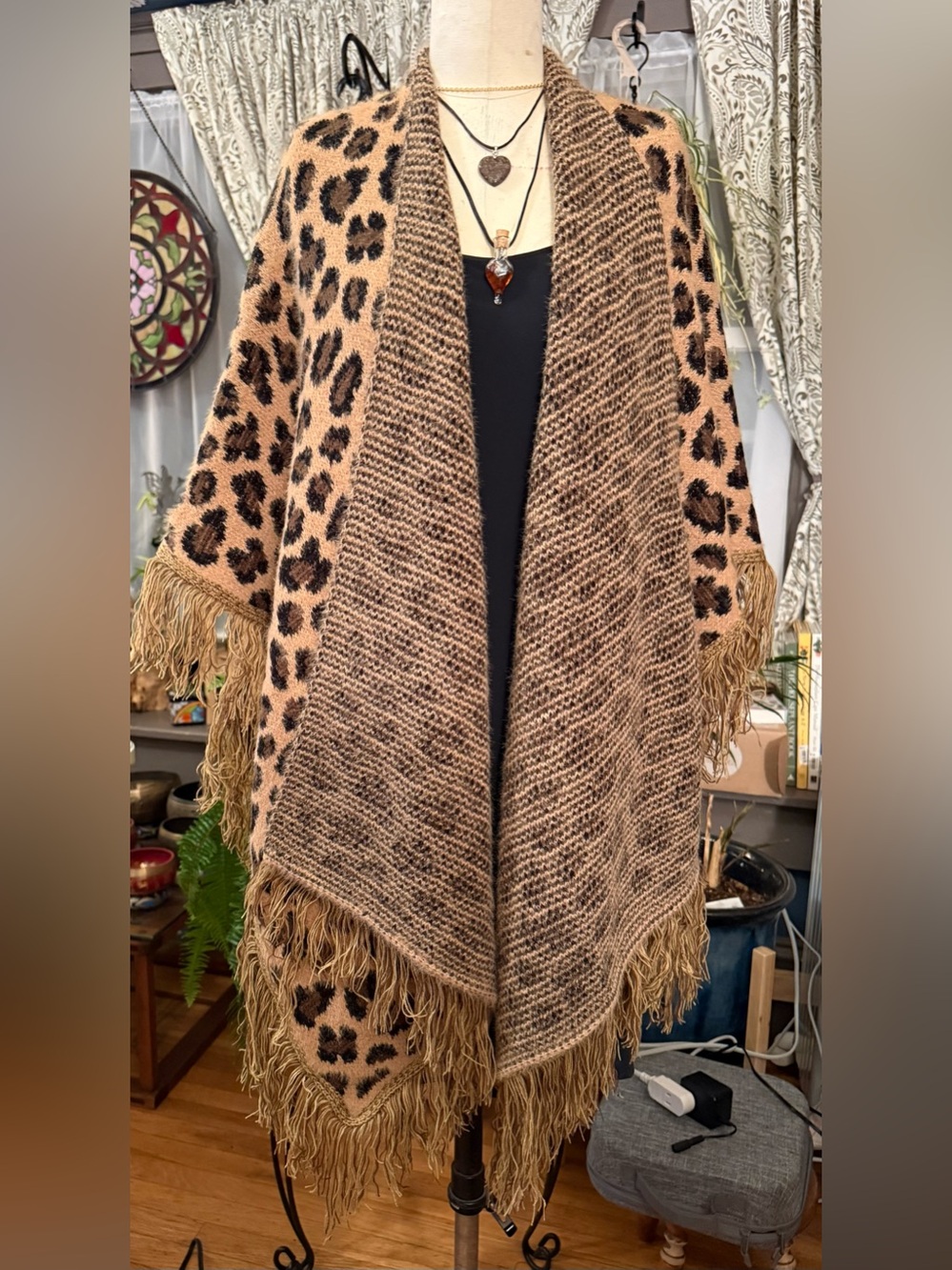 Impressions Leopard Print Fringe Shawl
